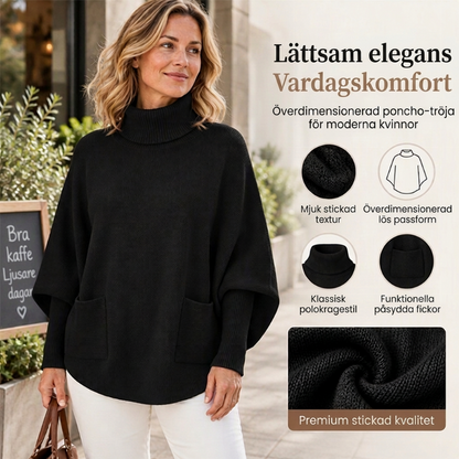 🍀 Kvinnlig turtleneck batärmade ärmar stickad tröja