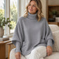 🍀 Kvinnlig turtleneck batärmade ärmar stickad tröja
