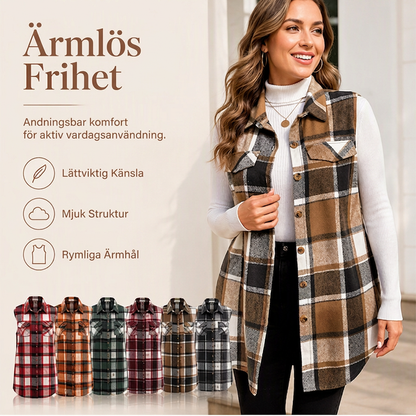 💥50 % rabatt! Endast idag!💥 Damväst med rutmönster, knäppning och fickor