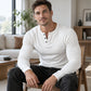 Casual, smal ribbstickad Henley-t-shirt för män