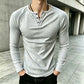 Casual, smal ribbstickad Henley-t-shirt för män