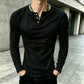 Casual, smal ribbstickad Henley-t-shirt för män