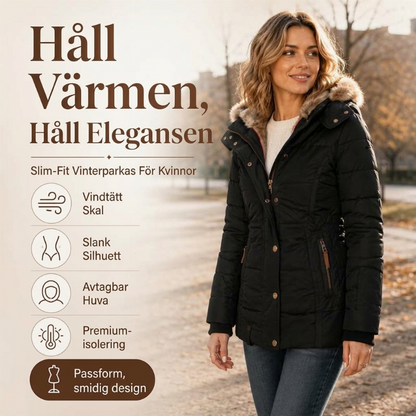 ✨ Vinterelegans 🤎 Damjacka med midje och huva – Varm, bekväm och smickrande passform