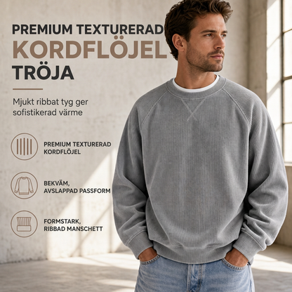 Tröja, långärmad rundhalsad sweater i manchester för män