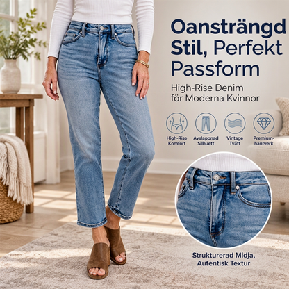 Kvinnors höghjusta crop raka jeans