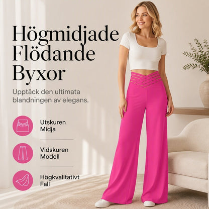 Casuella byxor med hög midja och breda ben för kvinnor