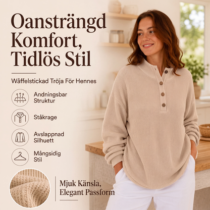 Vaffelstickad Henley-tröja för kvinnor🧣丨Mångsidigt丨Trendigt丨Värmande ✅️