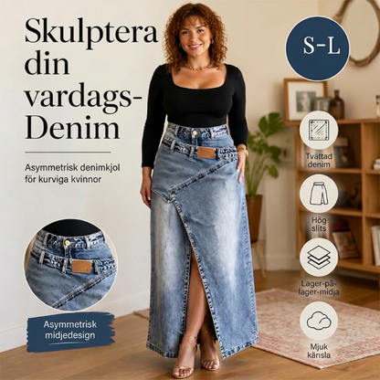 👗✨ Asymmetrisk lager denim maxikjol med slits