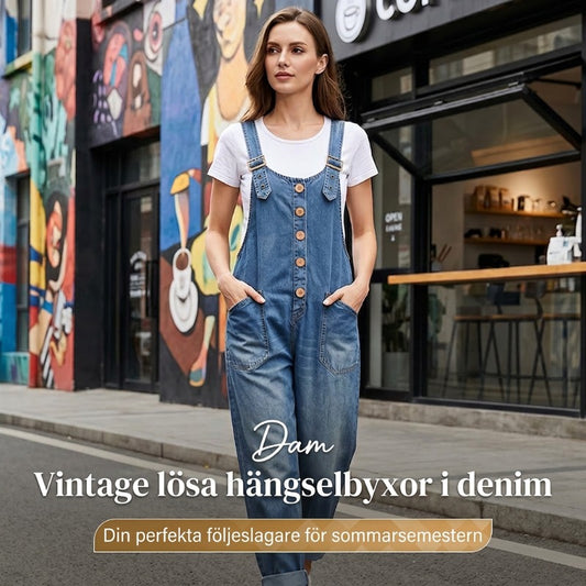 Lösa jeansoveraller för dam med fickor