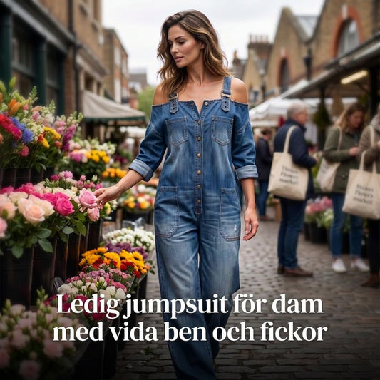 👗👖 Cold-shoulder jumpsuit med vida ben och fickor
