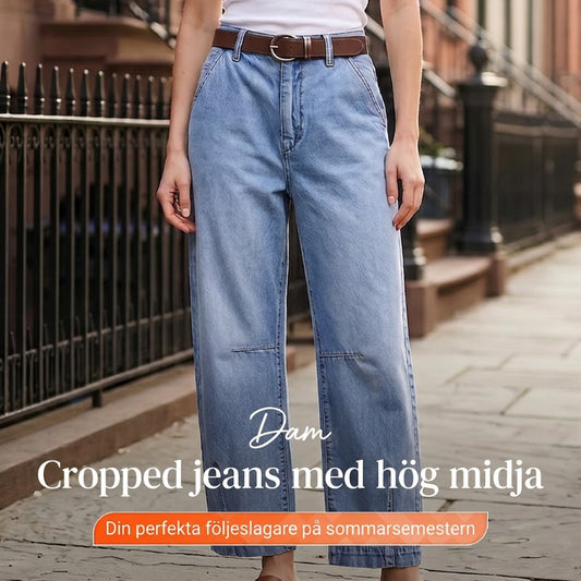 Korta jeans med hög midja för damer